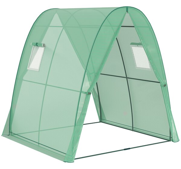 Outsunny Hoop House Greenhouse with Sandbags, Walk-In Tunnel Green House with 2 Doors and Screen Windows, 1.8 x 1.8 x 2m, Green