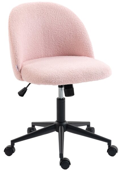 HOMCOM Teddy Fleece Office Chair with Wheels - Light Pink