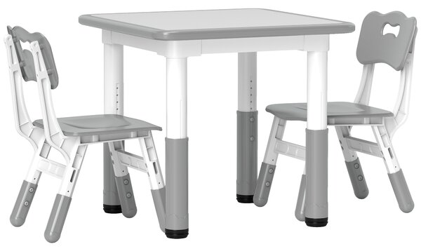 AIYAPLAY Height Adjustable Toddler Table and Chair Set, 3 Pcs Children Activity Table w/ 2 Chairs, for Playroom, Bedroom - Grey Aosom UK