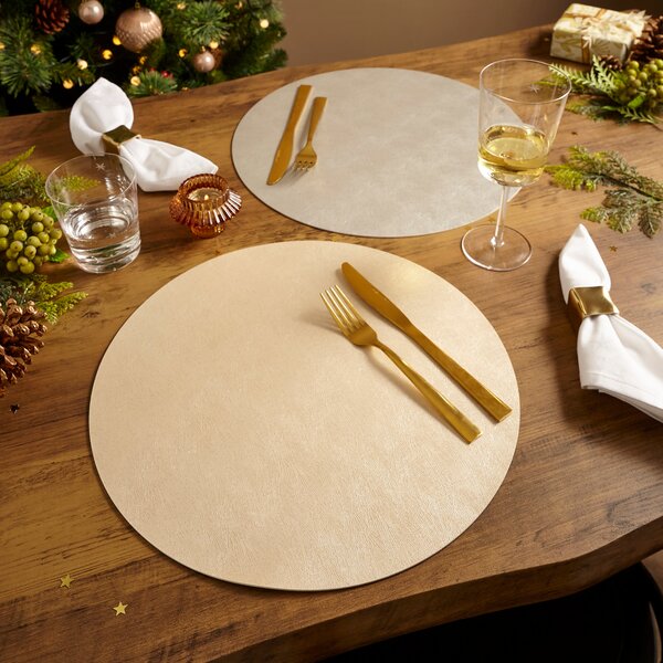 Reversible Sparkle Gold Faux Leather Round Placemat Gold