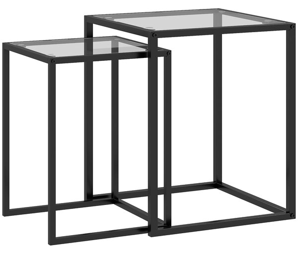HOMCOM Nesting Tables Set of 2, Side End Table with Tempered Glass Top and Steel Frame for Living Room, Bedroom, Black