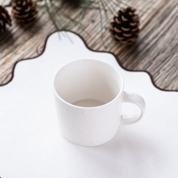 Star Embossed White Stoneware Mug White