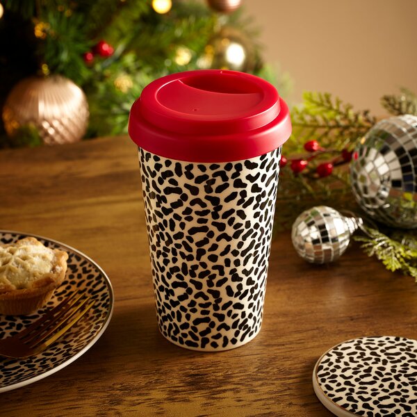 Leopard Print Travel Mug Red