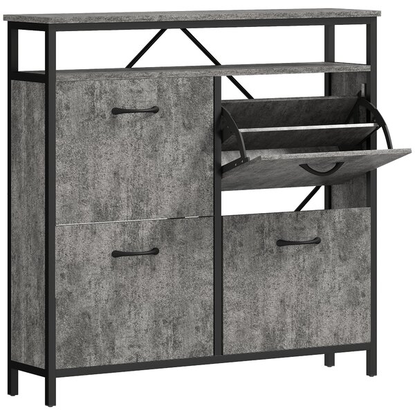 HOMCOM Shoe Storage Cabinet with 4 Flip Drawers and Open Shelf, Stylish & Practical Storage Solution, Cement Grey Aosom UK