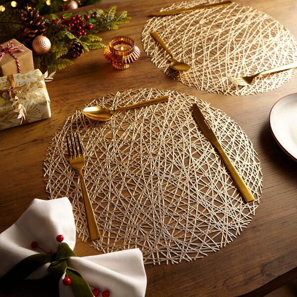 Set of 2 Gold Criss Cross Placemats Gold