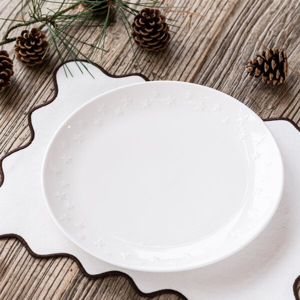 Star Embossed White Stoneware Dinner Plate White