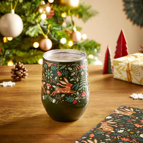 Woodland Hares Stainless Steel Travel Cup Green