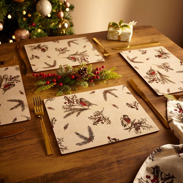 Set of 4 Robin Cork Back Placemats Brown