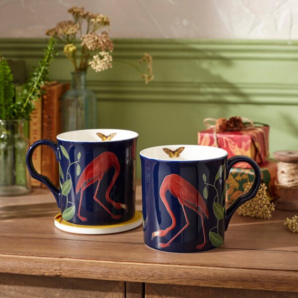 Set of 2 Flamingo Blue Ceramic Mugs Blue