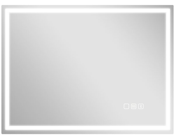 HOMCOM 60 x 80 cm Anti-Fog LED Bathroom Mirror, with Bluetooth and Clock - Silver Tone