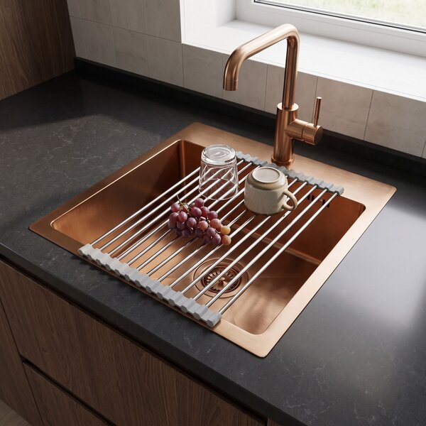Steel sink with 3-piece accessory set REA Leo 40 Brush Copper