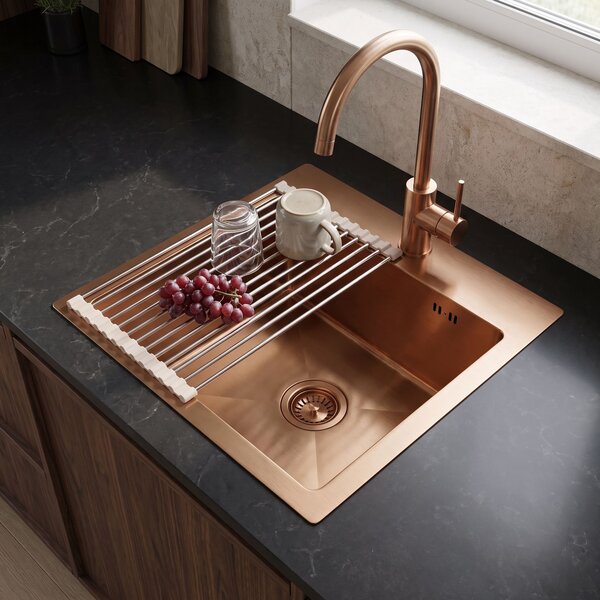 Steel sink with 3-piece accessory set REA Leo 40 Brush Copper