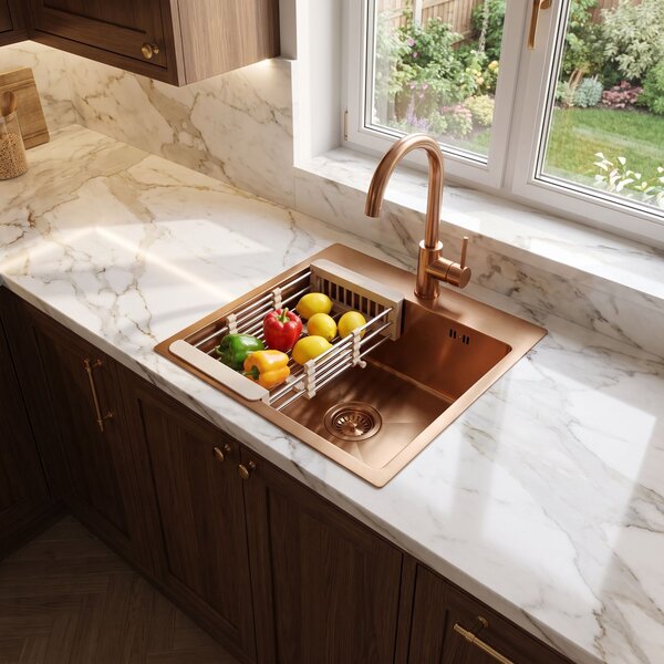 Steel sink with 3-piece accessory set REA Leo 40 Brush Copper