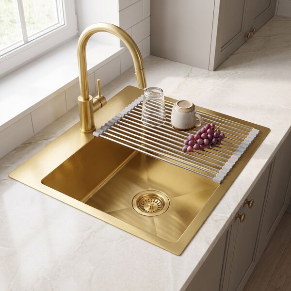 Steel sink with 3-piece accessory set REA Leo 40 Brush Gold