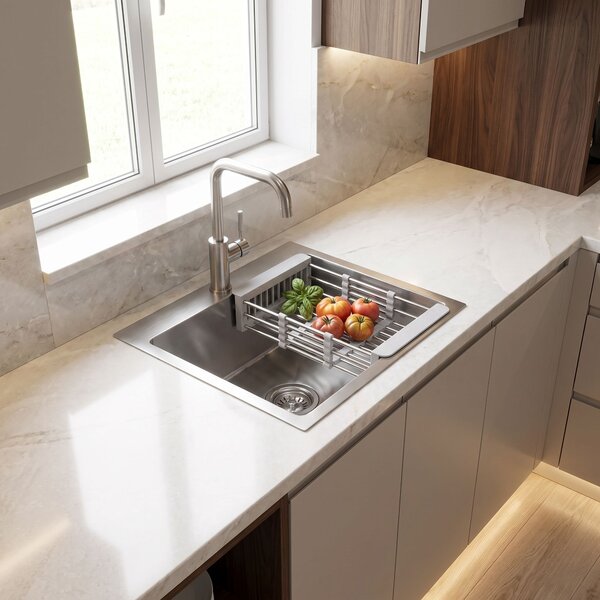 Steel sink with 3-piece accessory set REA Leo 40 Brush Nickel