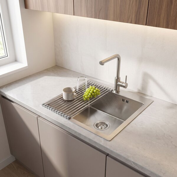 Steel sink with 3-piece accessory set REA Leo 40 Brush Nickel