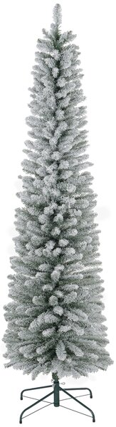 HOMCOM 7ft Artificial Pencil Christmas Tree with 405 Snow Flocked Tips, Metal Base, Realistic Xmas Tree