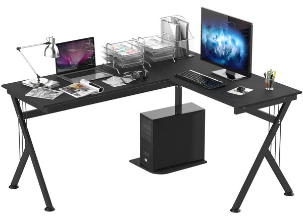 HOMCOM Corner Computer Desk, L-Shaped Desk with CPU Stand, Home Office Laptop Haven, Study Workstation, Black Aosom UK