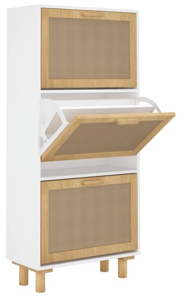 Shoe Cabinet White 52x25x115 cm Engineered Wood&Natural Rattan