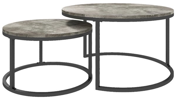 HOMCOM Industrial Nesting Coffee Table Set of 2, Round Coffee Tables, Living Room Table with Faux Cement Top and Steel Frame