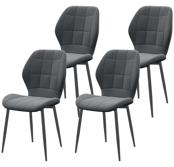 HOMCOM Set of Four Flannel Relaxed Tub Dining Chairs - Dark Grey