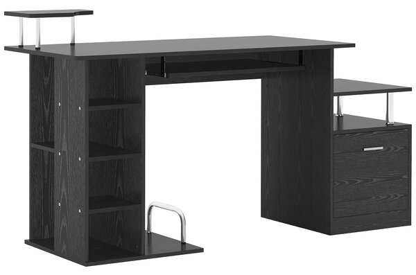 HOMCOM Computer Desk PC Workstation with Drawer Shelves CPU Storage Rack Home Office Furniture (BLACK) Aosom UK