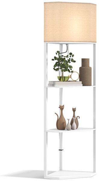 HOMCOM Corner Floor Lamp with Shelves, Tall Standing Lamps for Living Room, with Pull Chain Switch Bulb not Included, White Aosom UK