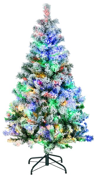 HOMCOM 4.5' Artificial Snow Christmas Trees with Frosted Branches, Warm White or Colourful LED Lights, Steel Base