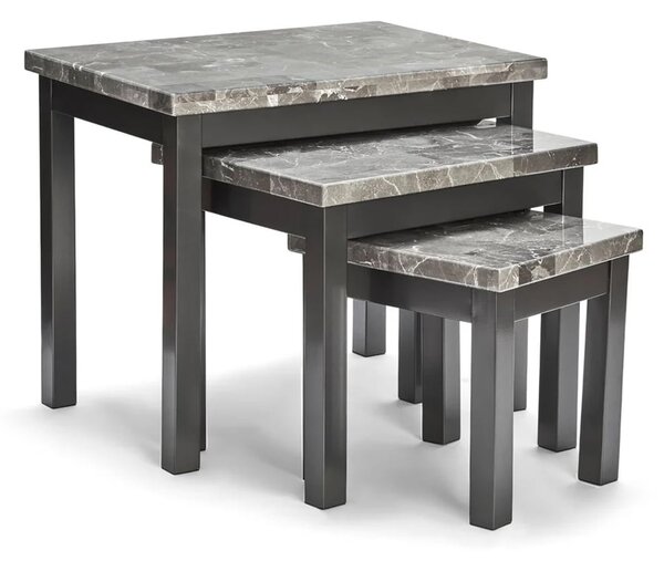 Rome High Gloss Nest Of 3 Tables In Grey Marble Effect