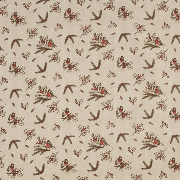 By The Metre Festive Robin Oilcloth Cream