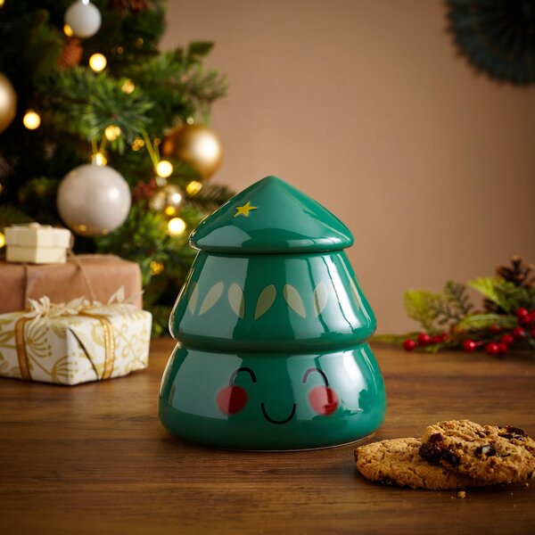 Christmas Tree Biscuit Jar Green