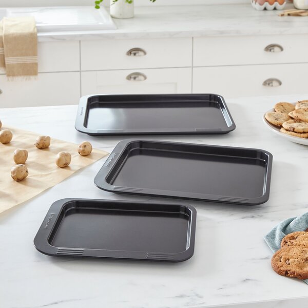 Set of 3 Heavy Gauge Non-stick Oven Trays Black