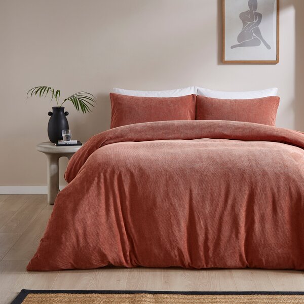 Felix Corduroy Duvet Cover and Pillowcase Set Terracotta