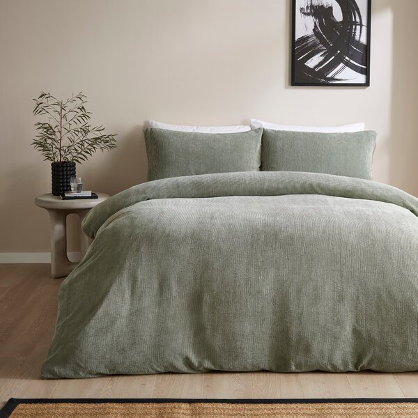 Felix Corduroy Duvet Cover and Pillowcase Set Olive (Green)