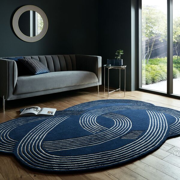 Link Loop Wool Oval Rug Navy (Blue)