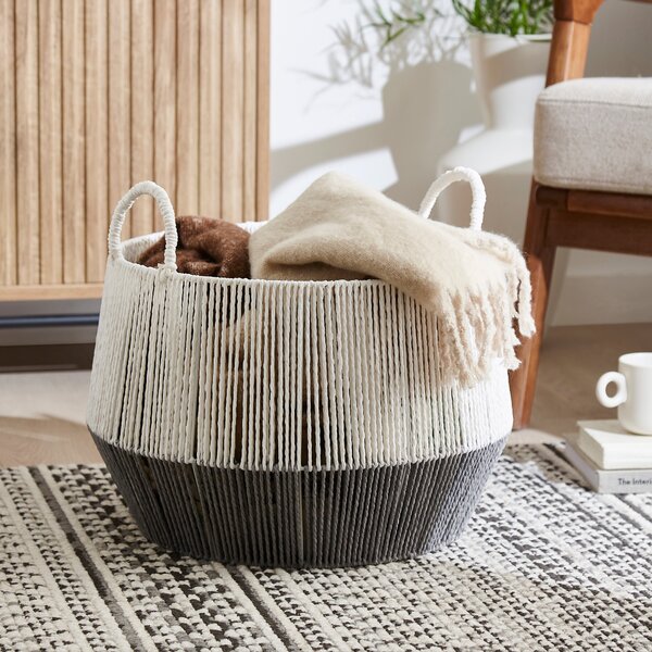 Block Colour Hand Knitted Storage Basket Grey