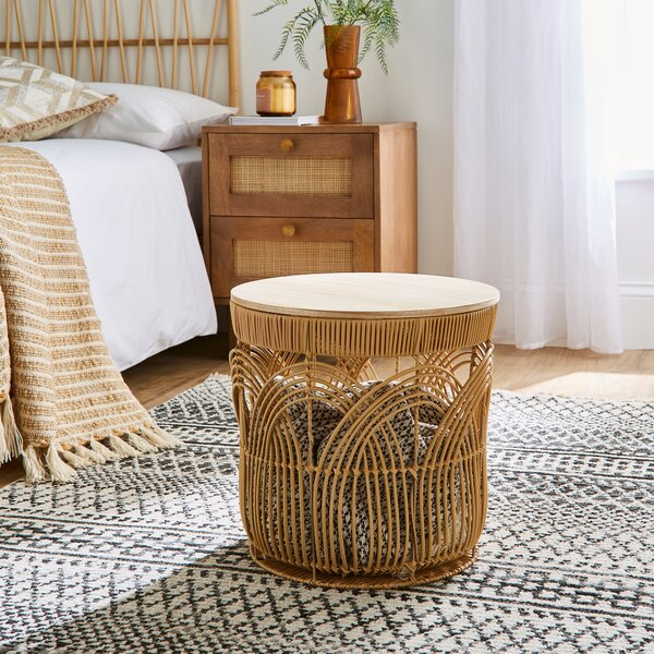 Faux Rattan Small Storage Basket with Lid Natural