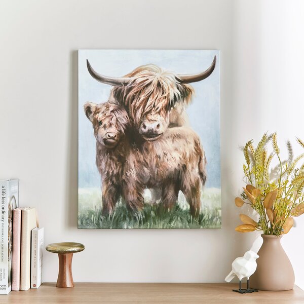 Highland Cow and Baby Canvas MultiColoured