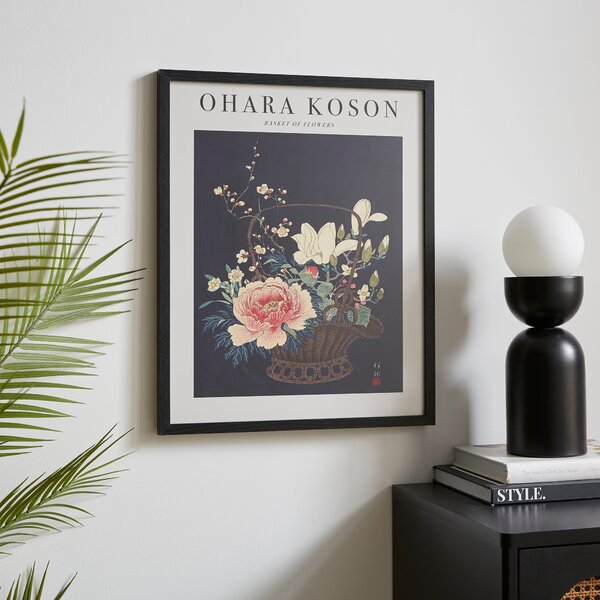 Basket of Flowers by Ohara Koson Framed Print Black