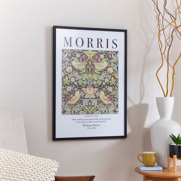 Strawberry Thief by William Morris Framed Print Black