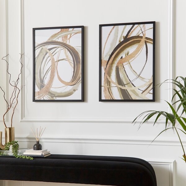 Set of 2 Abstract Curve Framed Prints MultiColoured