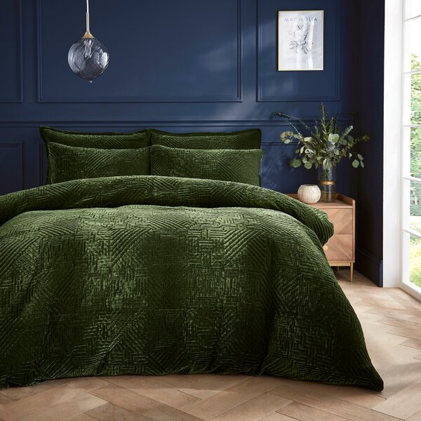 Haisley Geometric Olive Duvet Cover and Pillowcase Set Olive (Green)