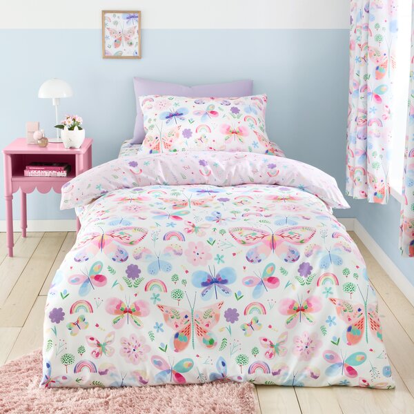 Painted Butterfly Duvet Cover and Pillowcase Set Pink