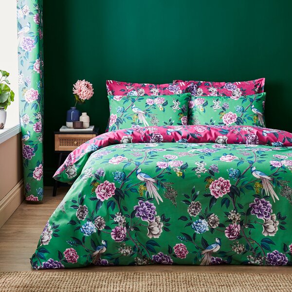Milanna Blooms Green Duvet Cover and Pillowcase Set Green