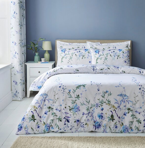 Nola Floral Blue Duvet Cover and Pillowcase Set Blue