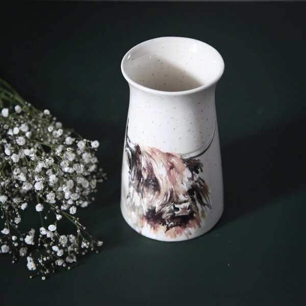 Ceramic Highland Cow Vase White