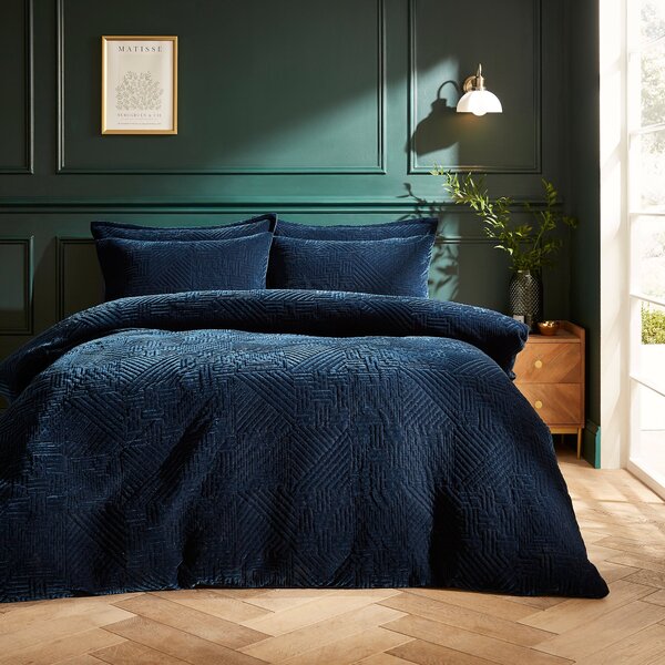 Haisley Geometric Navy Duvet Cover and Pillowcase Set Navy (Blue)