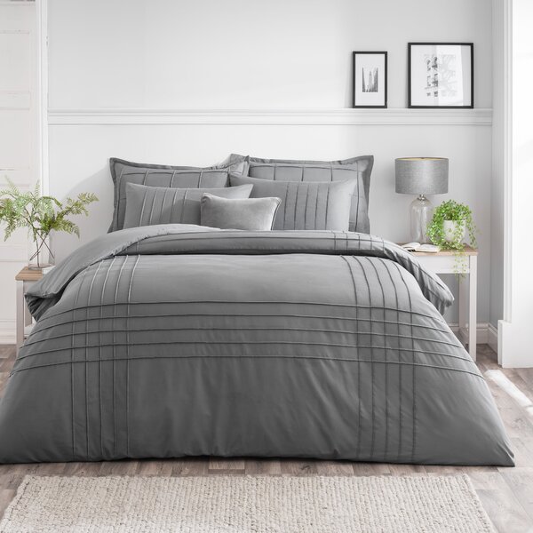 Jessa Pintuck Duvet Cover & Pillowcase Set Charcoal