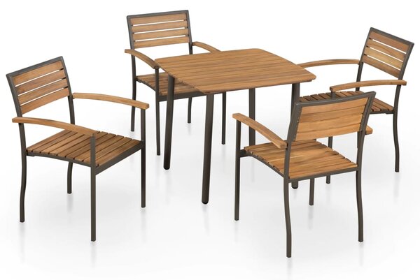 5 Piece Outdoor Dining Set Solid Acacia Wood and Steel
