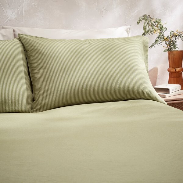 Harlem Narrow Stripe Oxford Pillowcase Olive (Green)